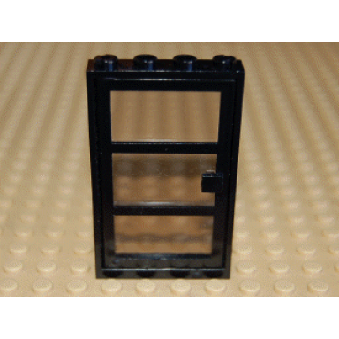 door frame 1 x 4 x 6 with 4 holes on top and bottom with black door with 3 panes and square handle with fixed trans-brown glass 30179 x39c02