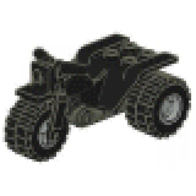 black tricycle with dark gray chassis and light gray wheels - notched holes on rear wheels