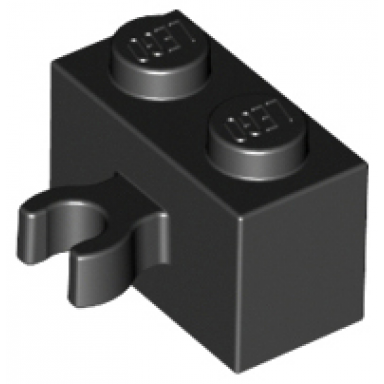 black brick modified 1 x 2 with open o clip thick vertical grip