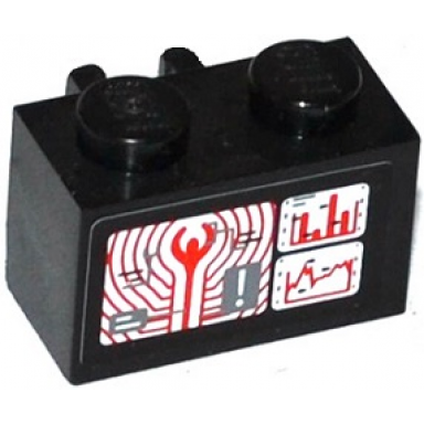 brick modified 1 x 2 with open o clip vertical with graphs staff and exclamation mark on screens pattern sticker - set 76041