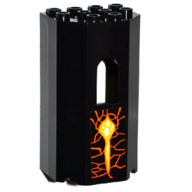 black panel 3 x 4 x 6 with window with orange cracks and lava pattern sticker - set 70321