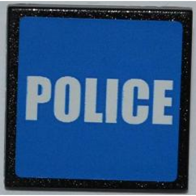 black road sign 2 x 2 square with clip with white police on blue background pattern sticker - set 7498