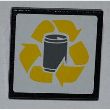 black road sign 2 x 2 square with clip with yellow recycling arrows and drink can pattern sticker - set 4206
