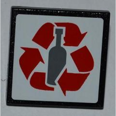 black road sign 2 x 2 square with clip with red recycling arrows and bottle pattern sticker - set 4206