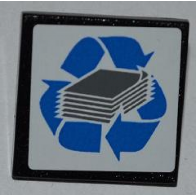 black road sign 2 x 2 square with clip with blue recycling arrows and paper stack pattern sticker - set 4206