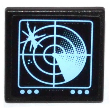 black road sign 2 x 2 square with clip with medium blue helicopter on radar screen and 6 buttons pattern sticker - set 60036