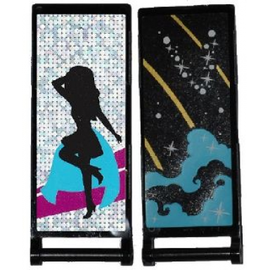 black flag 7 x 3 with bar handle with medium azure smoke stars and gold stripes black female dancer silhouette type 3 pattern stickers - set 41105