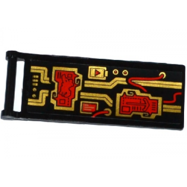 black flag 7 x 3 with bar handle with red wires and gold circuitry pattern sticker - set 70738