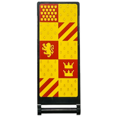 black flag 7 x 3 with bar handle with hp gryffindor house banner red and yellow squares lion stripes shields and crowns pattern on both sides stickers - set 76416