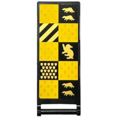 black flag 7 x 3 with bar handle with hp hufflepuff house banner black and yellow squares gold shields stripes and badgers pattern on both sides stickers - set 76416