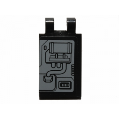 black tile modified 2 x 3 with 2 clips with sw machinery and piping pattern model left side sticker - set 75018