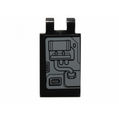 black tile modified 2 x 3 with 2 clips with sw machinery and piping pattern model right side sticker - set 75018