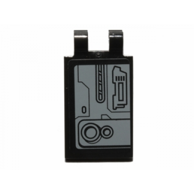 black tile modified 2 x 3 with 2 clips with sw machinery pattern model left side sticker - set 75018