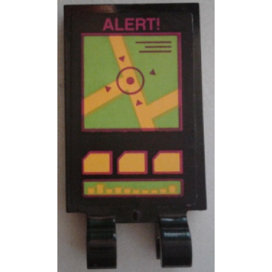 black tile modified 2 x 3 with 2 clips with alert! and satellite map pattern sticker - set 79117