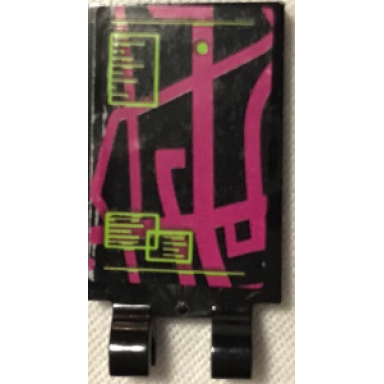 black tile modified 2 x 3 with 2 clips with magenta map and lime notes pattern 2 sticker - set 79117