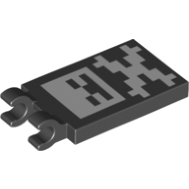 black tile modified 2 x 3 with 2 clips with pixelated skull and crossbones minecraft pattern