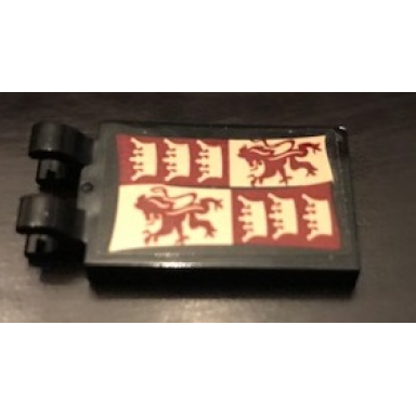black tile modified 2 x 3 with 2 clips with gryffindor banner pattern sticker - set 71043