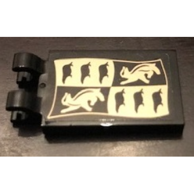 black tile modified 2 x 3 with 2 clips with hufflepuff banner pattern sticker - set 71043