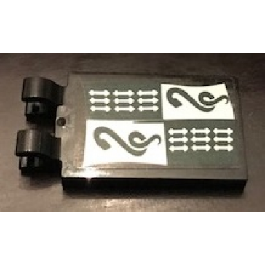 black tile modified 2 x 3 with 2 clips with slytherin banner pattern sticker - set 71043