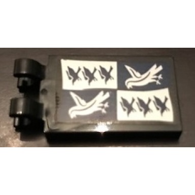 black tile modified 2 x 3 with 2 clips with ravenclaw banner pattern sticker - set 71043