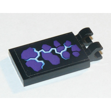 black tile modified 2 x 3 with 2 clips with dark purple spots and medium blue and white electricity pattern sticker - set 70353