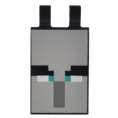 black tile modified 2 x 3 with 2 clips with minecraft pixelated black eyebrows dark turquoise eyes and dark bluish gray nose pattern