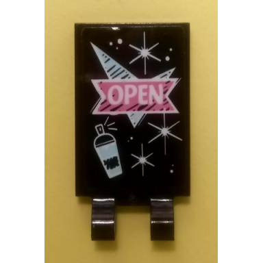 black tile modified 2 x 3 with 2 clips with open sign spray paint can and stars pattern sticker - set 41351