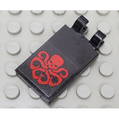 black tile modified 2 x 3 with 2 open o clips with red octopus marvel hydra logo pattern sticker - set 76048