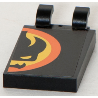 black tile modified 2 x 3 with 2 u clips with agents dr inferno logo pattern left half sticker - set 8630