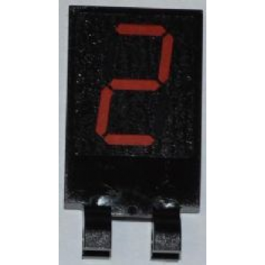 black tile modified 2 x 3 with 2 clips with red digital number 2 pattern sticker - set 3368