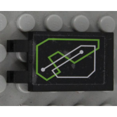 black tile modified 2 x 3 with 2 clips with lime and silver exo-force circuitry pattern sticker - set 7713