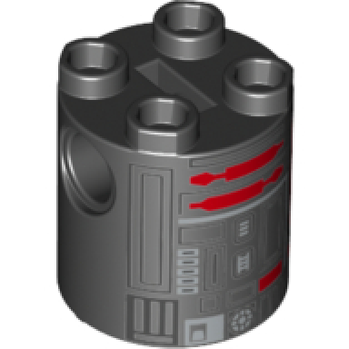 black brick round 2 x 2 x 2 robot body with silver lines and dark red pattern astromech droid u5-gg