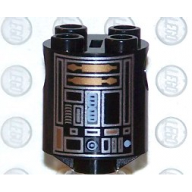 black brick round 2 x 2 x 2 robot body with silver lines and copper pattern imperial astromech droid