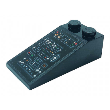 black slope 18 4 x 2 with control panel with silver switches and red green and orange buttons pattern sticker - set 76139