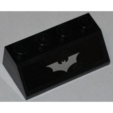 black slope 45 2 x 4 with silver batman logo pattern sticker - set 76001