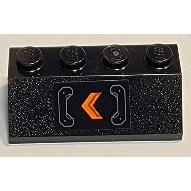 black slope 45 2 x 4 with orange chevron and handles pattern model left side sticker - set 77905