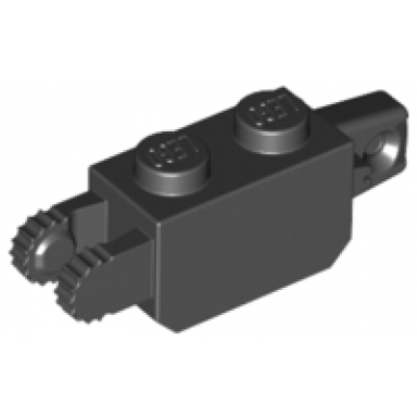 black hinge brick 1 x 2 locking with 1 finger vertical end and 2 fingers vertical end