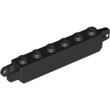 black hinge brick 1 x 6 locking with 1 finger vertical end and 2 fingers vertical end