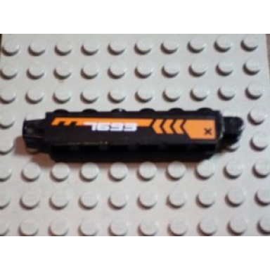 black hinge brick 1 x 6 locking with orange chevrons and white 7693 pattern on both sides stickers - set 7693