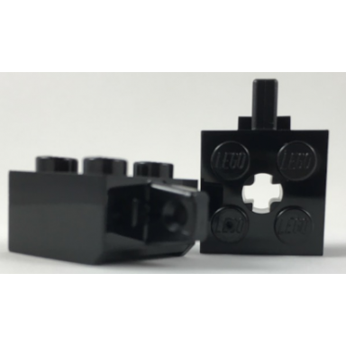 black hinge brick 2 x 2 locking with 1 finger vertical and axle hole