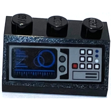 black slope 45 2 x 3 with light bluish gray control panel with white and red buttons and blue circles and bar chart on screen pattern sticker - set 75315