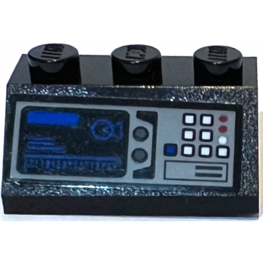 black slope 45 2 x 3 with light bluish gray control panel with white and blue buttons and rectangle and bar chart on screen pattern sticker - set 75315