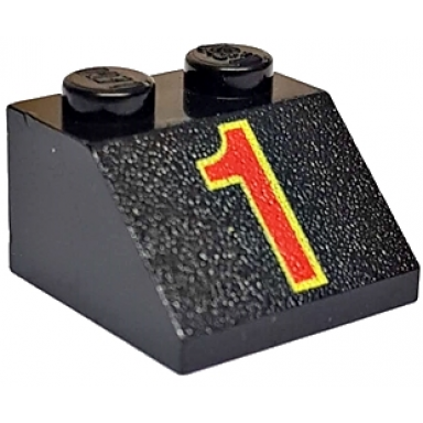black slope 45 2 x 2 with red number 1 with yellow outline pattern