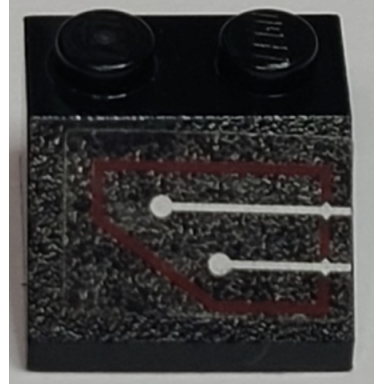 black slope 45 2 x 2 with silver circuitry 2 lines straight in red outline pattern sticker - set 7702