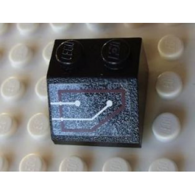 black slope 45 2 x 2 with silver circuitry 1 line straight 1 line bent in red outline pattern sticker - set 7702