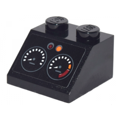black slope 45 2 x 2 with dashboard with 2 gauges and orange and red lights pattern sticker - set 70903
