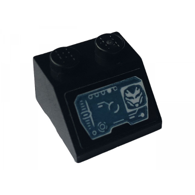 black slope 45 2 x 2 with blue and white screen and iron man hulkbuster steering pattern sticker - set 76164