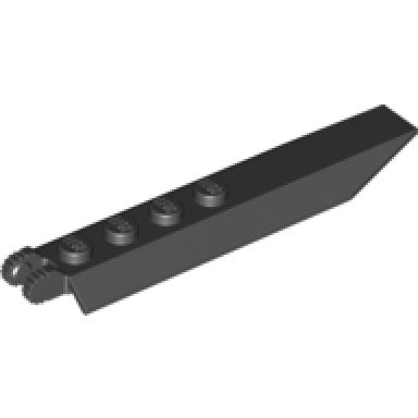 black hinge plate 1 x 8 with angled side extensions 9 teeth and rounded plate underside