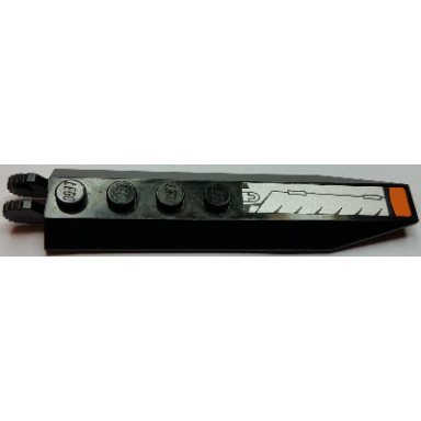 black hinge plate 1 x 8 with angled side extensions with silver helicopter rotor with orange end pattern sticker - set 8969