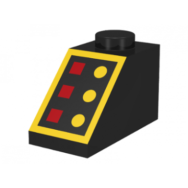 black slope 45 2 x 1 with 3 red lamps 3 yellow buttons and border pattern